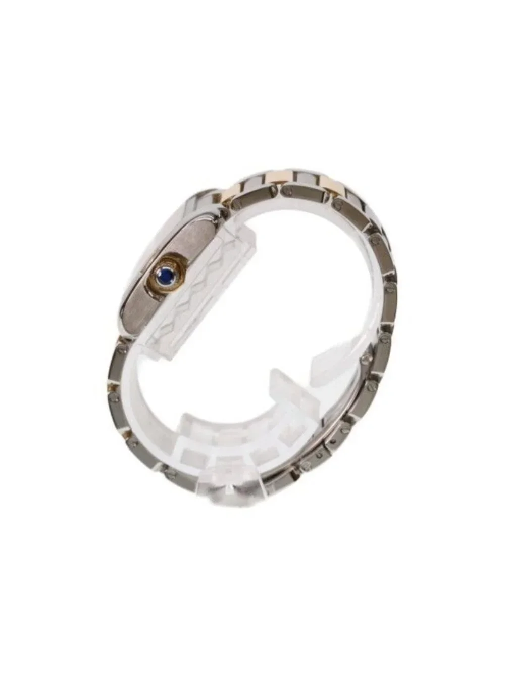 Cartier YG SS Tank en Gray SM Silver Guilloche Dial Quartz